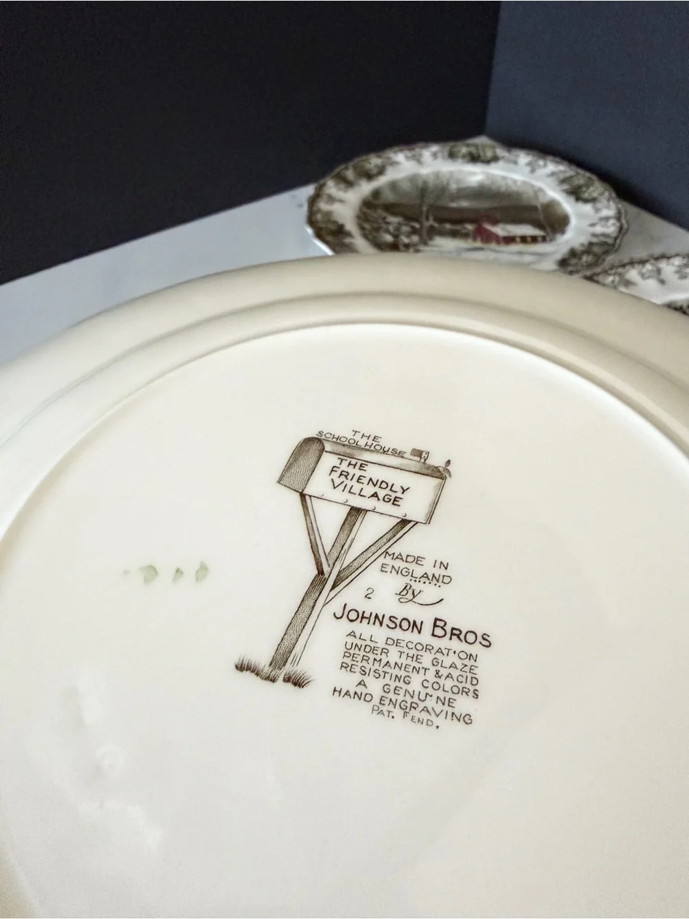SET of 4 Friendly Village Dinner Plates - The School House - by Johnson Brothers